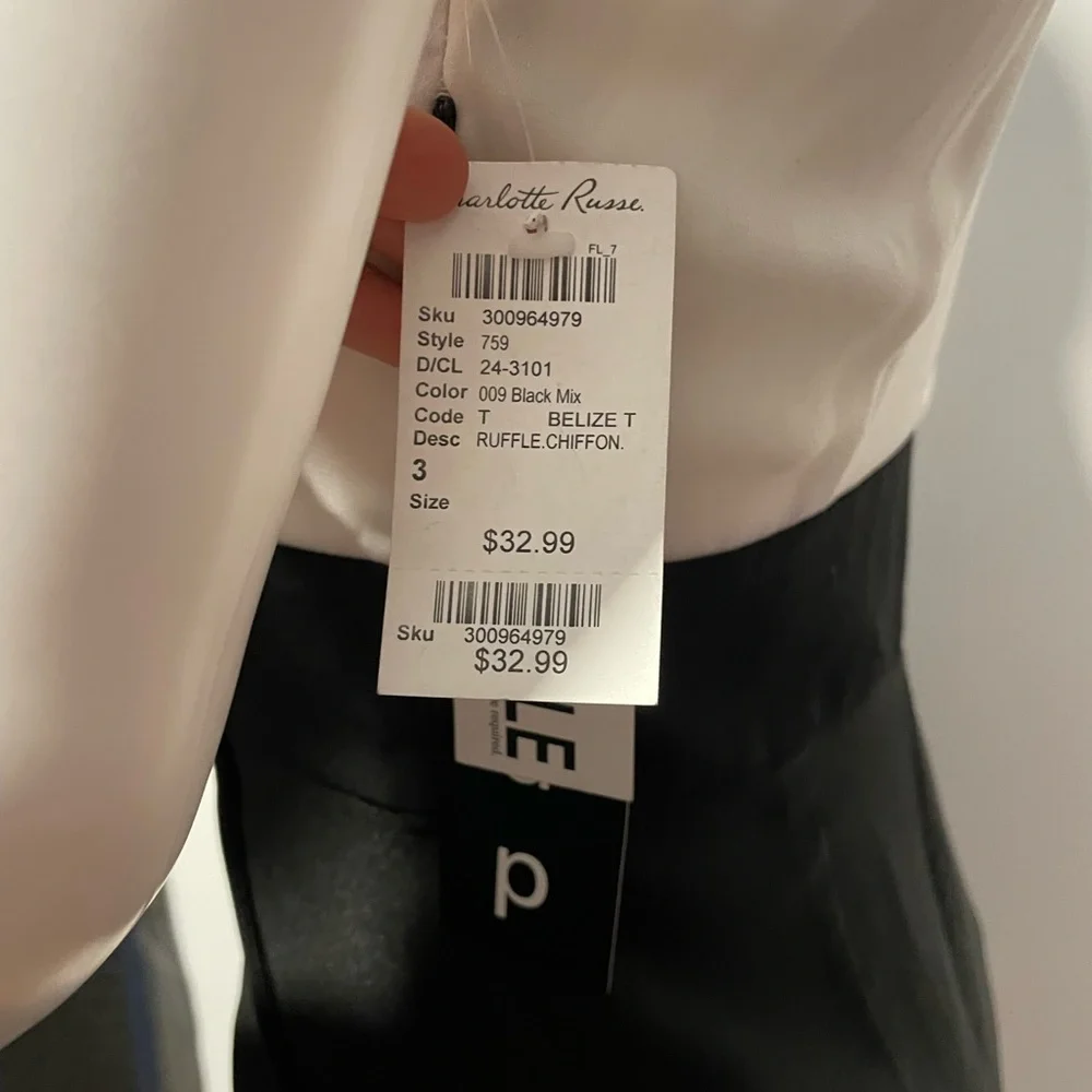 NWT black & white dress w/ ruffle chiffon top, size 3 - Picture 2 of 8